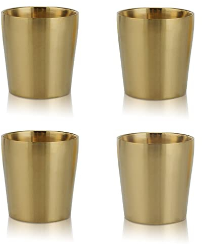 Fatiya 4 Pack 6oz 175ml Golden Small Stainless Steel Cups, Double Wall Metal Drinking Cups, Unbreakable Metal Drinking Glasses for Indoor and Outdoor Use