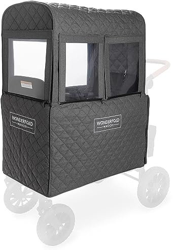 WonderFold Winterschutzverdeck Kinderwagenabdeckung für den Winter aus atmungsaktivem Stoff mit Baumwollfüllung für Wärme mit Haken und Fensteröffnungen mit Reißverschlüssen (W2 Elite/Luxe)