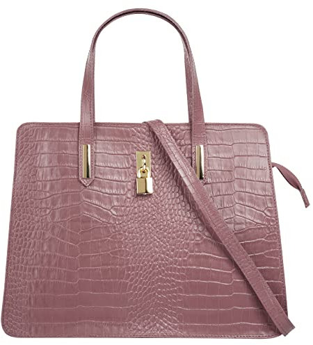Cluty Handtasche Echt Leder Damen | Made in Italy, Smartphonefach, Kroko-Design, elegante Umhängetasche, Damentasche mit Reißverschluss, Schultertasche | 021321
