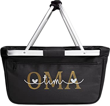 Einkaufskorb personalisiert I OMA Geschenk I MAMA Geschenk Oma Einkaufskorb mit Namen Geburtstag Geburt Baby Muttertag (schwarz)