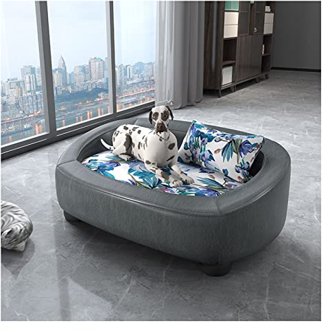 LCYDMJ Haustier Sofa Luxus-Haustiersofa, Hunde- / Katzenbett Mit Massivholzrahmen, Hochwertiges Wohnzimmer-Schlafzimmer-Schlafsofa Aus PU-Leder, 2 Größen (Size : 122x86x37cm)