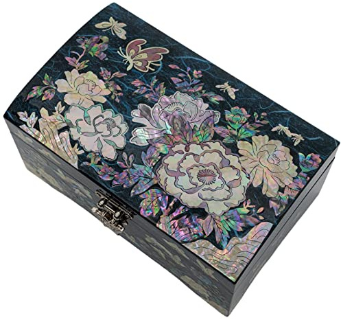 February Mountain Mother of Pearl Jewelry Box for Women Unique Ring Holder Gifts for Her Handmade Wooden Box Display Case Earring Ring Necklace Bracelet Accessories Storage Box