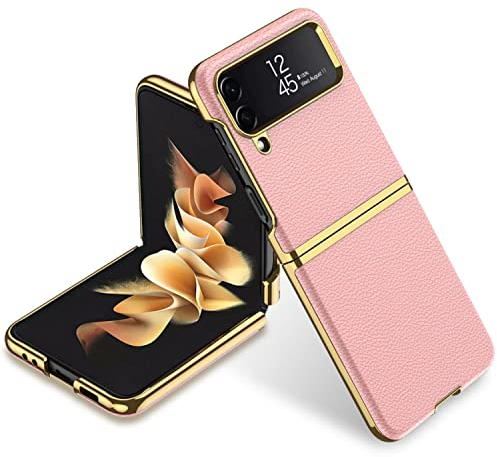 COQUE Custodia per Samsung Galaxy Z Flip 4,Custodia per Cellulare Curva in Pelle liscia elettroplaccata,Cover per Telefono Pieghevole per Samsung Galaxy Z Flip 4 5G-Rosa