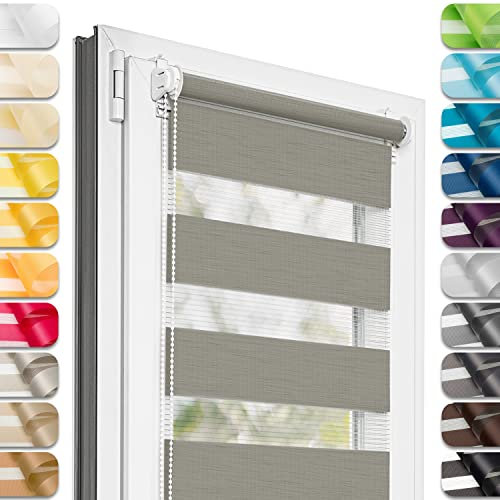 Estika Doppelrollo Klemmfix ohne Bohren - 135 cm x 120 cm - Dunkles Flachs - 27 Stofffarben, Tag und Nacht Duo Rollo, Rollos für Fenster ohne Bohren, Fenster Sichtschutz (135 cm Stoffbreite)
