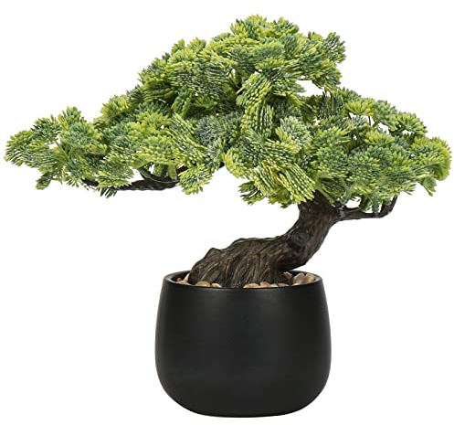25 cm Kunstpflanze Bonsai Baum im Keramiktopf Künstliche Pflanzen Aesthetic Japanische Bonsai Deko für Wohnzimmer Schlafzimmer Badzimmer Fensterbank Dekoration - Podocarpus Kunstbonsai