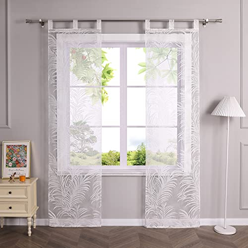 HeichkelL Schiebegardinen Ausbrenner Design Flächenvorhänge Transparenter Vorhang 2er Set Dekoschals Weiß mit Schlaufen BxH 57x145 cm