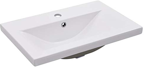 ANGYANG Einbauwaschbecken, Aufsatzwaschbecken, Bathroom Sink, Waschtisch, Ablaufgarnitur, Aufsatzbecken, 61x39,5x18,5 cm Keramik Weiß
