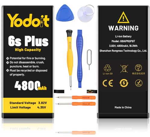4800 mAh Akku für iPhone 6S Plus, verbesserter Yodoit Hochleistungs-Ersatzakku 0 Zyklus für iPhone 6S Plus, Modell A1634, A1687, A1699 mit komplettem Reparaturwerkzeug-Set