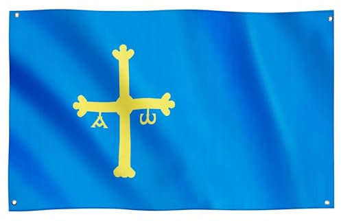 Runesol Bandera de Asturias, 91x152cm, 3ft x 5ft, 4 Ojales, Ojal en las Esquinas, Bandera de los Asturianos, La Cruz de la Victoria, España, Banderas Premium, Exterior, Día de la Constitución