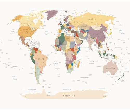 decomonkey Premium Fototapete Weltkarte Landkarte 350x256 cm XXL Design Tapete Fototapeten Vlies Tapeten Vliestapete Wandtapete moderne Wand Schlafzimmer Wohnzimmer Kontinent