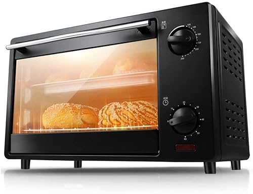 Mini Four Noir 16L Fonction de Cuisson Multifonction et Fonction Gril Température réglable 100-250 ℃ et minuterie 60 Minutes 2 Couches Position de Cuisson 3 Couches Porte en Verre trempé 1360W Commo