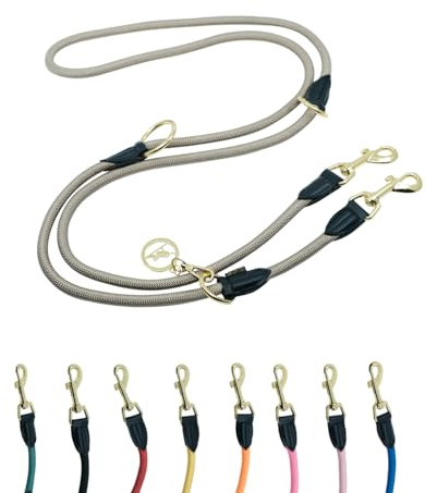 Hundeleine 2m VELVETIER® verstellbar für große & mittelgroße Hunde | Paracord Führleine | Nylon Doppelleine mit 2 Karabiner (Desert (Beige), 2.2 m x 1.1 cm)