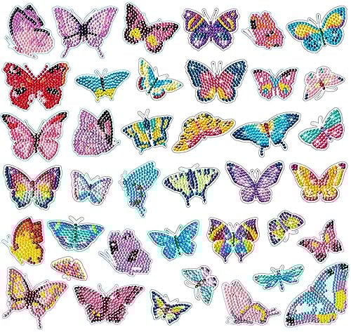 5D Diamond Painting Sticker Set für Kinder, 40 Stück DIY Karikatur Tiermalerei Tiere Diamant Aufkleber Kit [Diamant bilder für kinder] Diamant Malerei Kits für Aufkleber Farbemädchen Junge Geschenk
