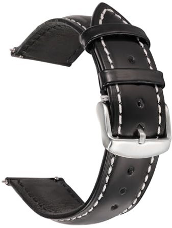 MaEiol 20mm Leder Armband für Garmin Approach S50/S44 /Garmin Vivoactive 6/Vivoactive 5 / Forerunner 165/Forerunner 165 Music/Venu Sq 2, Leder Ersatzarmband Armbänder für Damen Herre, Schwarz