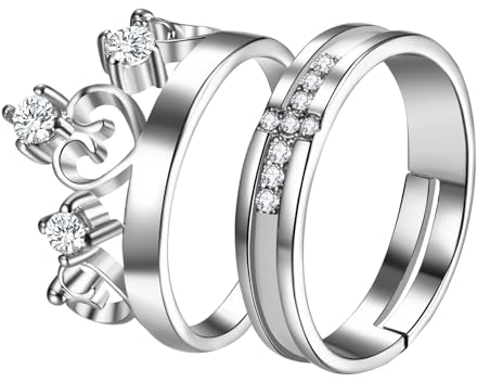 JewelryWe Paar Ringe Kreuz Herz: Edelstahl Zirkonia Kreuz Herz Krone Offene Pärchen Trauringe Partnerringe Freundschaftsringe Eheringe Verlobungsringe Hochzeit Band Gravur für Herren Damen Silber