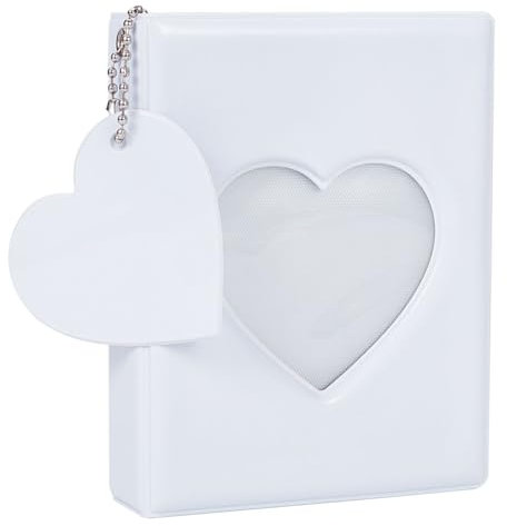 craspire 3 Pouce Mini Album Photo Kpop Porte-Carte Photo Livre Blanc Recueillir Classeur Coeur Creux Photocard Photo avec 32 Poches et Pendentif Coeur Porte-Clés pour Collectionner des Images