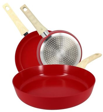 MENASTYL - Set de 3 poêles Colorama magenta - Poêle 20/24 et 28 cm - En aluminium - Revêtement antiadhésif en céramique - Tous feux dont induction