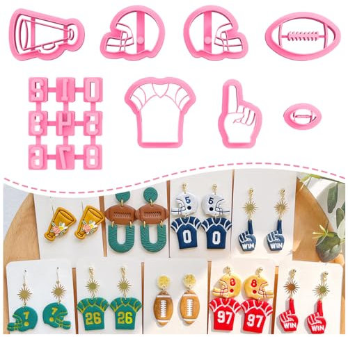 KEOKER Emporte-pièces en argile polymère de football, 7 formes avec 9 tampons en argile polymère, pour boucles d'oreilles, casque de football