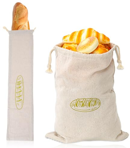 2 Stück Brotbeutel Leinen Vintage Baguette Tasche Mit Kordelzug Lein Brotbeutel Aufbewahrung Frischhalten Baguette Brotsack Leinen Degradable Bread Bag UnregelmäßIge Brottasche für Brot Obst Gemüse