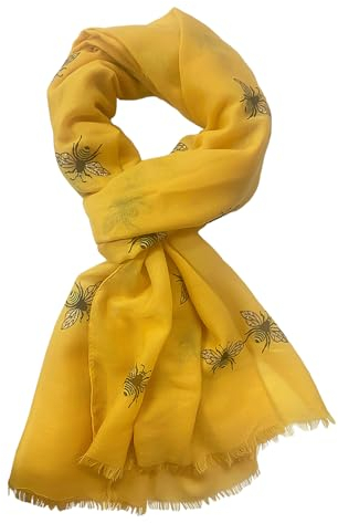 SLEEKEE 1 Stück Bedruckter Schal, Modischer Damen-Schal, Leichter Und Weicher Schal, Winter-Warmer Schal, Bienen-Bedruckter Schal, Winddichter Und Sonnenschutz-Schal, Geschenk Für Frauen (Gelb)