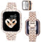 VISOOM Bling Diamant Armband mit Gehäuse Kompatibel mit Apple Watch 44mm Damen Mode Glitzer Schmuck Metall Armbänder Elegant iWatch Band Series SE 6 5 4 - Roségold