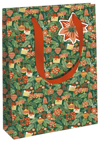 Clairefontaine X-34641-2C - Geschenktasche - Tüte Excellia, Format 26,5x14x33 cm, 210g, Sweet Christmas Grün und Rot, Eurowrap, 1 Stück