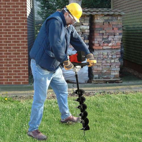 EEYBLAEEY Post Hole Digger, Electric Digger, Landworks Earth Auger Power Head Steel 5.9×31.49 Inch Bit Heavy Duty Electric Cordless Lithium Ion Battery for Earth Burrowing Drilling Post Hole Digging