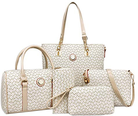 Eighosee Piece Fashion Damen und Mutter Tasche Bedruckte Schulter Messenger Handtasche Cremeweiß