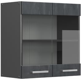 Vicco Armario de Cocina con Vidrio R-Line, Hormigón Negro/Antracita, 60 cm