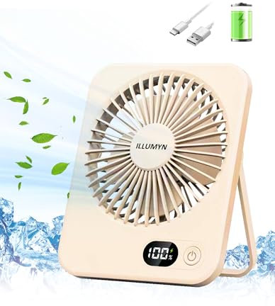 Ventilateur de bureau rechargeable, portable ultra silencieux avec flux d'air puissant pour bureau, chambre à coucher, chevet, ventilateur pliable inclinable pour voyage, 5 vitesses avec batterie de