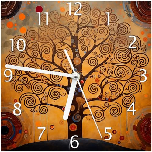 Wallario Design-Wanduhr Baum des Lebens aus Glas, Motiv-Uhr Größe 20 x 20 cm, weiße Zeiger