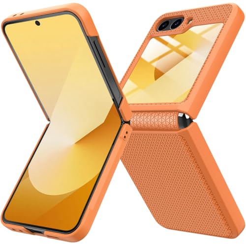 Miimall Funda para Samsung Galaxy Z Flip 7 FE/Flip 6, Protector de Pantalla Antiarañazos, Protección de Bisagra Funda ZFlip 6, Antigolpes Antichoque Bonita Carcasa Z Flip7 FE / Flip6, Naranja