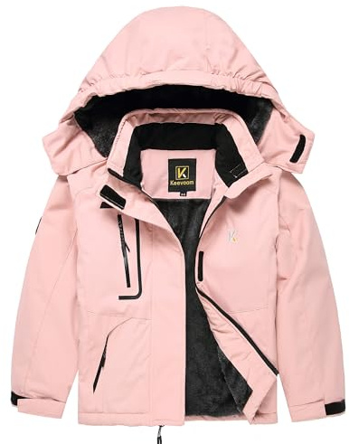 Keevoom Girl's Ski Jacket Winter Snow Coat Hooded Fleece Outwear RainCoat Pink 8-9