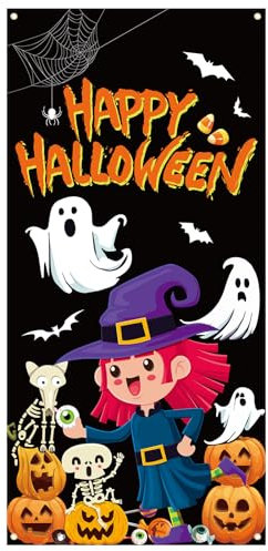 NQEUEPN Cubierta de Porche de Halloween, 185 x 90 cm Cubierta de Puerta con Decoraciones de Halloween Pancarta de Puerta Espeluznante Letrero de Fondo de Halloween para el Hogar Puerta (Estilo 1)