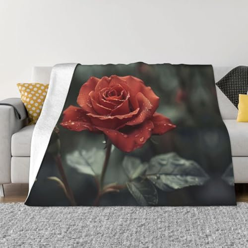 Ultraweiche Micro-Fleece-Decke mit rotem Rosenmuster für Bettwäsche, Sofa und Reisen
