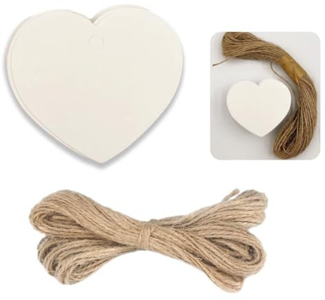 100 Stück Herz Kraftpapier Anhänger, Weiße Geschenkanhänger Kärtchen zum Beschriften, Hochzeit Herz Etiketten mit Schnur, für Party Geburtstag Valentinstag Christmas