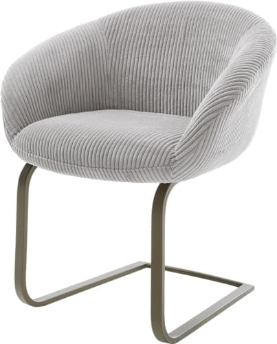 DELIFE Schwingstuhl Vinka-Flex mit Armlehnen Freischwinger flach Effektfinish Titan Cord Silbergrau Taschenfederkern