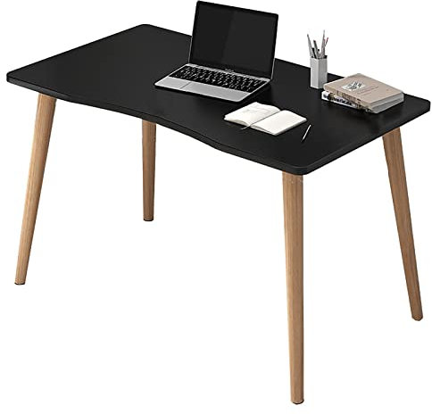 Scrivania per computer in legno massiccio con gambe in legno massello, tavolo da lavoro moderno, per casa, ufficio, studio, gioco, nero (70 x 40 x 73 cm)