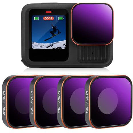 K&F Concept 4 Pezzi Kit di Densità Neutra ND Filtri per GoPro Hero 13/12/11/10/9, con Filtro ND4 ND8 ND16 ND32 con 28 Strati di Nano Rivestimento, Fotocamera di Azione Accessori