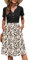 AUSELILY Women's Summer Short Sleeve Midi Dresses V Neck Empire Button Knee Length Dress with Pockets Apricot Black Leaf XXL