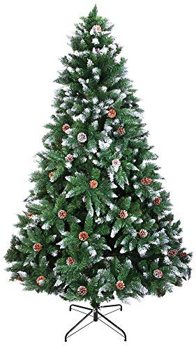 180 cm Künstlicher Weihnachtsbaum mit Tannenzapfen, Tannenbaum Künstlich (Ø ca. 106 cm) mit 900 Spitzen, Schwer Entflammbar, Schnellaufbau-Klappsystem, für Tischdeko, DIY, Schaufensterdekoration