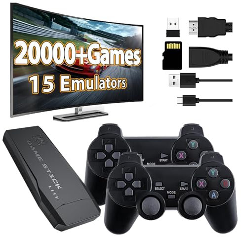 Wireless Retro Game Console Stick, Retro Game Stick 4K HDMI Output, Plug Play TV Video Gaming Stick Built-in 20000+ Games, Dual 2.4G Wireless Controllers, Gifts for Christmas