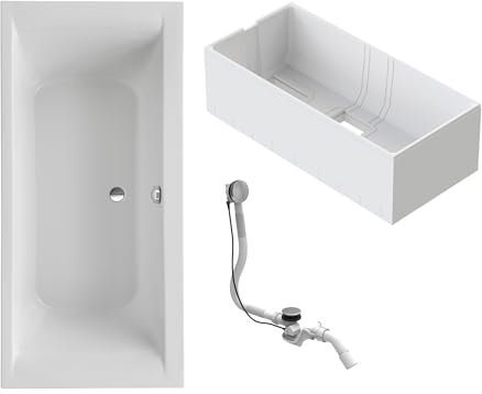 Schulte Badewanne Onda 190x80 cm, Komplett inkl. Wannenträger und Ablauf, aus hochwertigem Acryl in Weiß glänzend