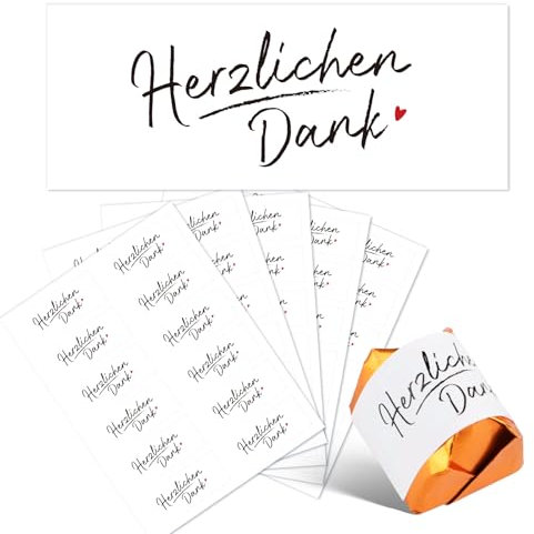 MEJOSER 60 Stück Aufkleber Danke 5x2cm Sticker für Schokolade Thank You Dankeschön Geschenk Gastgeschenke Hochzeit Geburtstag Kommunion Taufe Konfirmation Herzlichen Dank Deko