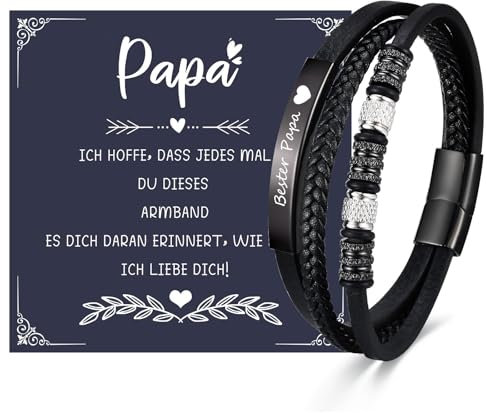 VNOX Geschenke für Papa Lederarmband Herren: Männer Armband mit Gravur für Papa Geschenk für Papa/Ehemann/Sohn Weihnachten Geburtstag Vatertag Geschenk