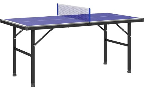 SPORTNOW Mini Tischtennistisch 153x76cm mit UV-behandelter Platte, Klapptisch für drinnen und draußen, Tischtennistisch mit verstellbaren Beinen, Netz und 5 Beinen, blau