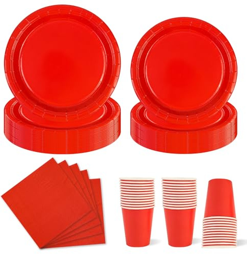 96 Pcs Red Christmas Paper Plates,Party Plates Cups and Napkins,Disposable Dinnerware Set for Graduation Holiday Wedding Birthday Party Baby Shower Decorations Serve 24 Guests