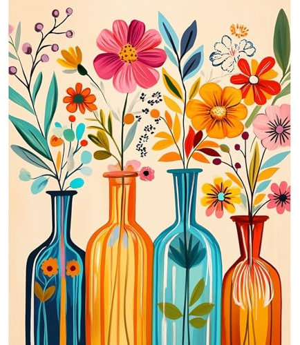 NEWENMO Arreglos Florales Pintar por Numeros Adultos,Hermosas Flores Pintura por Numeros Kit,DIY Retro Paint by Numbers Adult,con Pinceles y Pigmento Acrílico,Decoracion para Hogar,Sin Marco 40x50cm