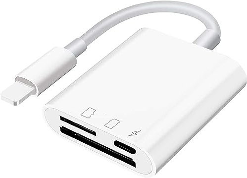 Sd Kartenleser für Phone und Pad, Micro SD Kamera Kartenleser Adapter, Kartenlesegerät mit Zwei Steckplätzen,Gleichzeitiges Laden und Kartenlesen, Keine App erforderlich