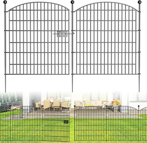 10 Stück Teichzaun Set,Gartenzaun Metall,Hundezaun Steckzaun,10 Zaunelemente 12 Befestigungsstäben,Gitterzaun Set Oberbogen Zaun Garten-hühnerzaun,Gartenzaun zum Stecken (Mit Schloss)